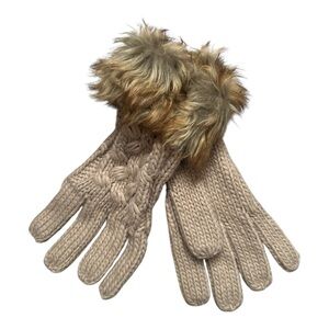 Faded Glory Tan Knit Gloves with Faux Fur Trim